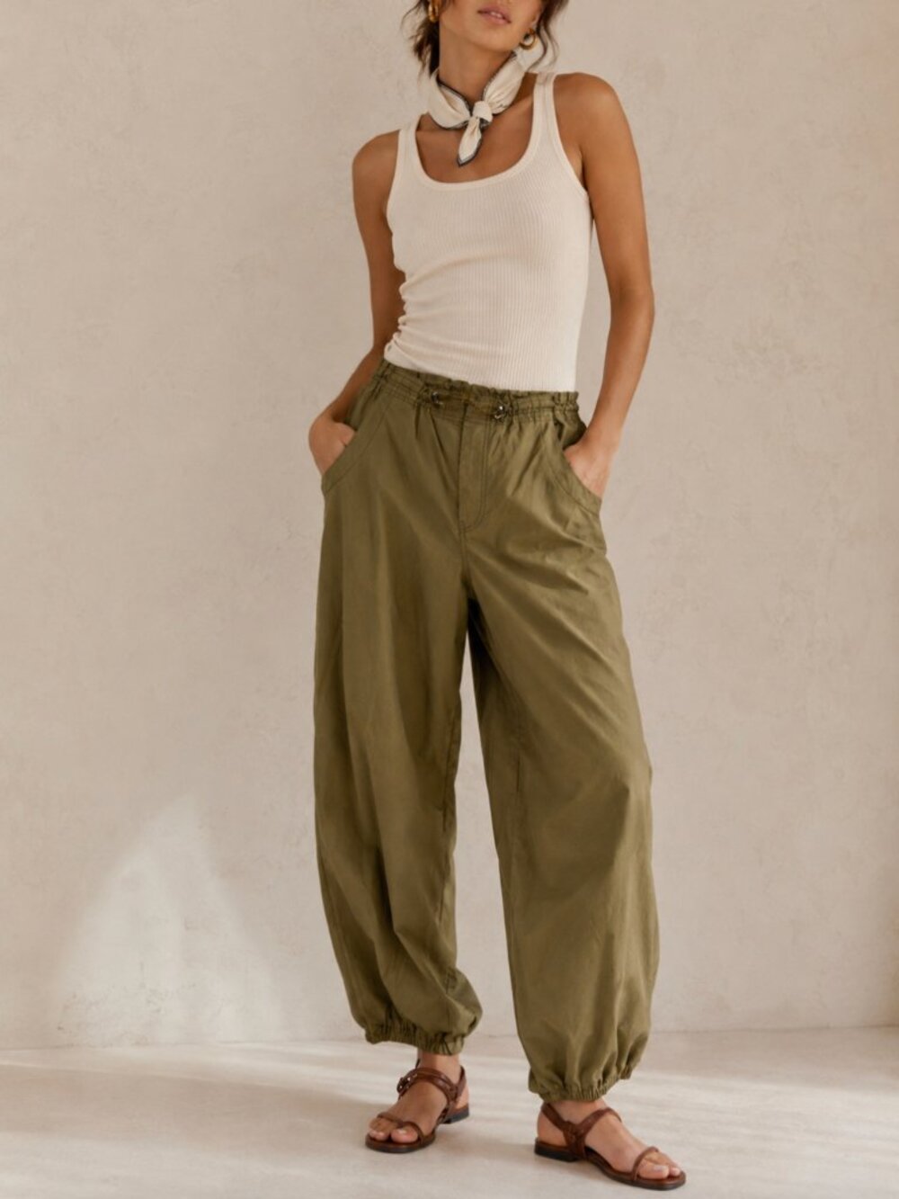 Anthropologie Balloon Parachute Pants Olive Green M